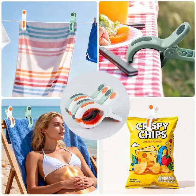 Alt view image 6 of 7 - Beach Towel Clips for Beach Chair Towel Holder for Beach Chair Pool Chair on Cruise-Jumbo Size,Plastic Strong Beach Chair Clips to Keep Your Towel from Blowing Away,Heavy Duty and in Bright Colors