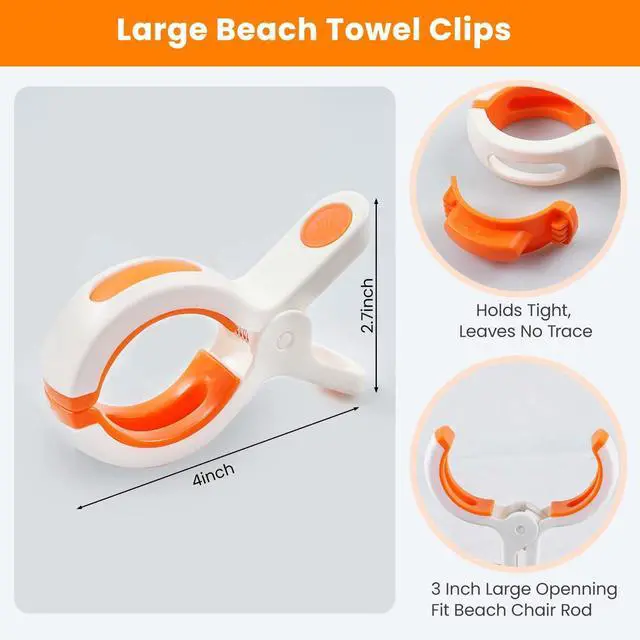Alt view image 7 of 7 - Beach Towel Clips for Beach Chair Towel Holder for Beach Chair Pool Chair on Cruise-Jumbo Size,Plastic Strong Beach Chair Clips to Keep Your Towel from Blowing Away,Heavy Duty and in Bright Colors