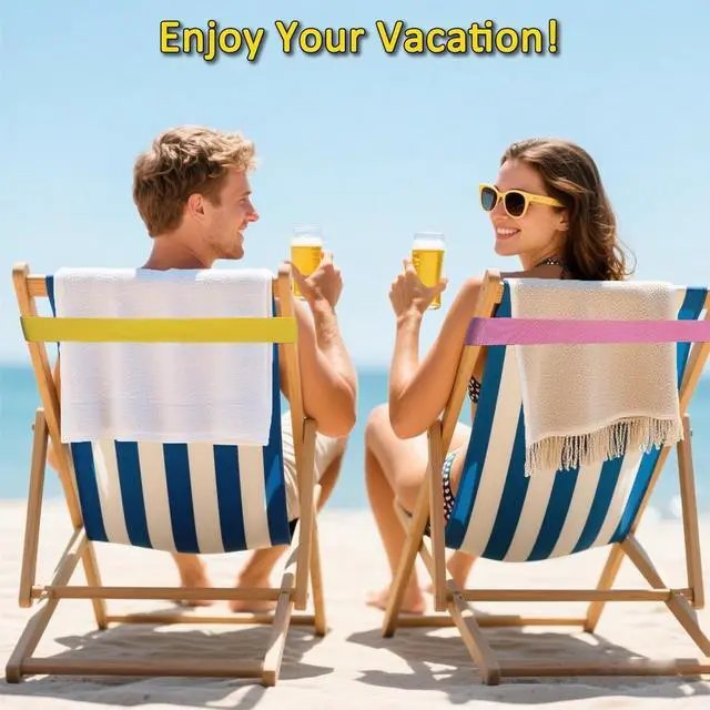 Alt view image 6 of 7 - Extra Wide Beach Towel Bands for Cruise Chairs - Windproof Elastic Towel Holder, Towel Straps for Beach/Pool & Lounge Chairs, Cruise & Beach Essentials, Better Alternative to Beach Towel Clips 4 pcs