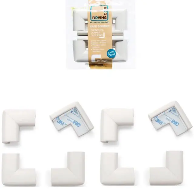 Main image of Roving Cove HeftyFit Corner Protector for Baby (8 Large Corners), Heavy-Duty Soft Rubber Foam Furniture Corner Bumper Guards, 3M Adhesive Pre-Taped, Oyster White (Off White)