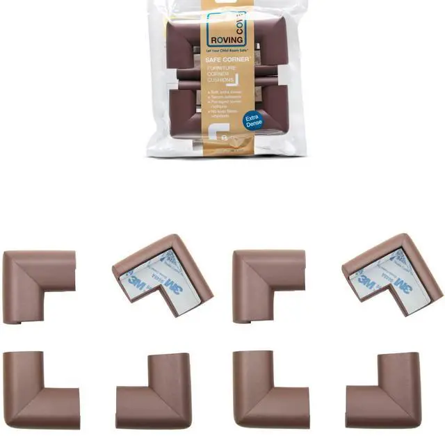 Main image of Roving Cove HeftyFit Corner Protector for Baby (8 Large Corners), Heavy-Duty Soft Rubber Foam Furniture Corner Bumper Guards, 3M Adhesive Pre-Taped, Coffee Brown