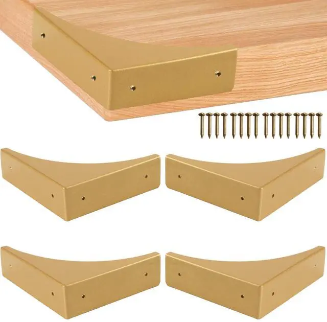 Main image of Foxwake Gold Box Corner Protectors Metal for Furniture Decorative Table Corner Brackets 2.56'' Corner Cover Rustproof Zinc Alloy Desk Edge Corner Guard with Matching Nails (4Pcs)