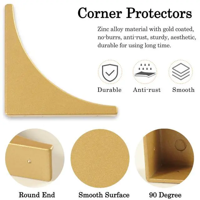 Alt view image 4 of 7 - Foxwake Gold Box Corner Protectors Metal for Furniture Decorative Table Corner Brackets 2.56'' Corner Cover Rustproof Zinc Alloy Desk Edge Corner Guard with Matching Nails (4Pcs)