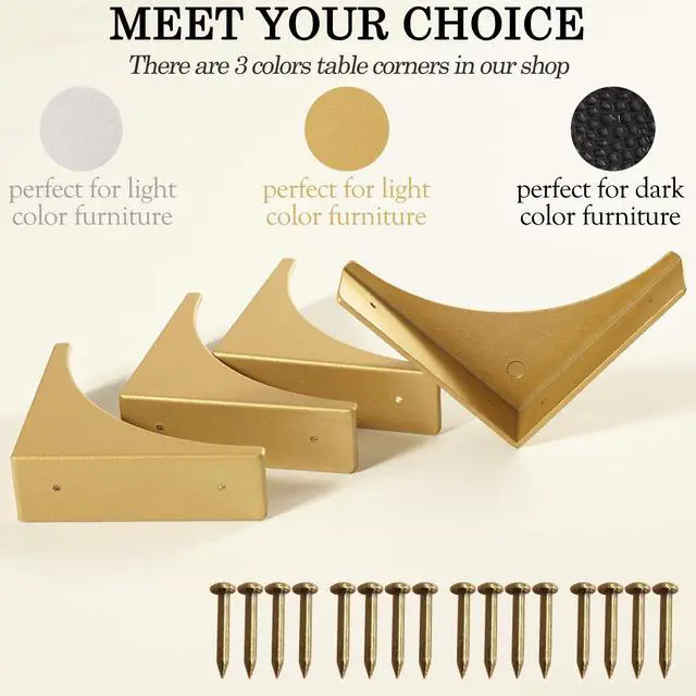 Alt view image 7 of 7 - Foxwake Gold Box Corner Protectors Metal for Furniture Decorative Table Corner Brackets 2.56'' Corner Cover Rustproof Zinc Alloy Desk Edge Corner Guard with Matching Nails (4Pcs)