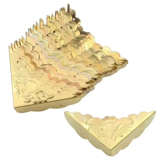 Main image of Antrader 24Pcs Antique Decorative Box Corner Protectors,1.6"x1.6" Gold Tone | Pack of 24 Edge Safety Furniture Corner Guard For Wooden Chest, Gift Box Hardware