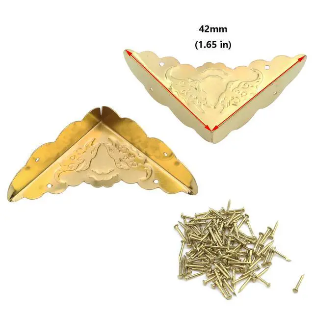 Alt view image 3 of 5 - Antrader 24Pcs Antique Decorative Box Corner Protectors,1.6"x1.6" Gold Tone | Pack of 24 Edge Safety Furniture Corner Guard For Wooden Chest, Gift Box Hardware