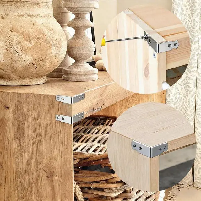 Alt view image 5 of 7 - 8 Pcs Metal Corner Protector for Furniture, Decorative Corner Brackets for Wood Furniture, Desk,Box Corners, Table, Chair Base, Barn Door, Wood Frame, Right Angle Bracket with Screws