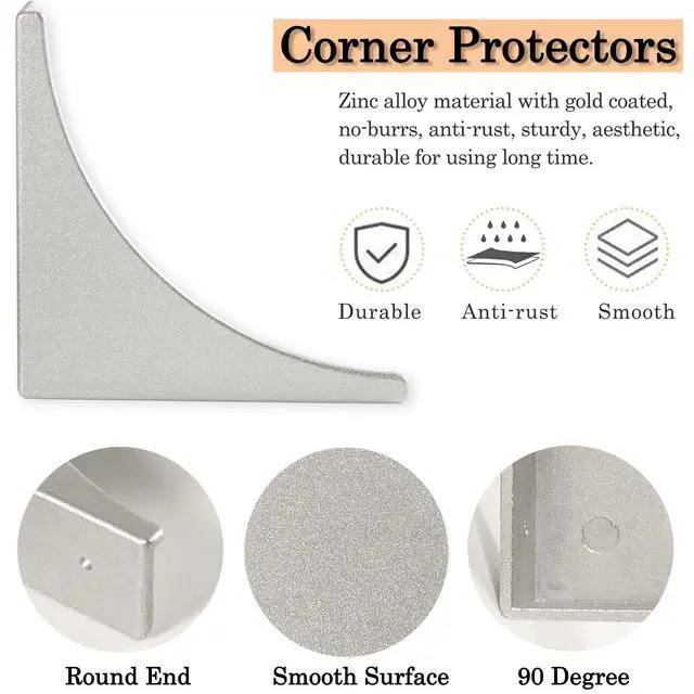 Alt view image 5 of 7 - Foxwake Metal Corner Guard for Furniture Decorative Table Corner Protectors 2.56'' Box Corner Cover Rustproof Zinc Alloy Desk Edge Corner Brackets with Matching Nails (Silver 4Pcs)