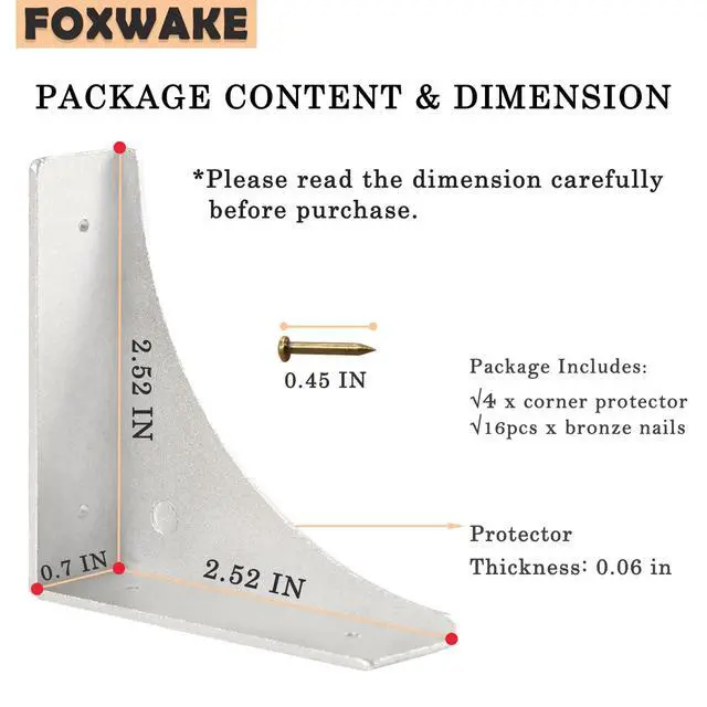 Alt view image 4 of 7 - Foxwake Metal Corner Guard for Furniture Decorative Table Corner Protectors 2.56'' Box Corner Cover Rustproof Zinc Alloy Desk Edge Corner Brackets with Matching Nails (Silver 4Pcs)