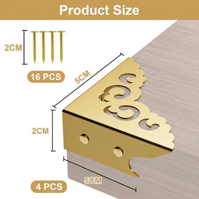 Alt view image 2 of 7 - 4 Pcs Corner Protectors for Furniture,Retro Style Guard Cabinet Furniture Corner Bumpers for Jewelry Box Gift Box Wooden Case Cabinet Furniture Decorative (Gold)