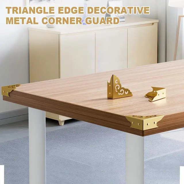 Alt view image 4 of 7 - 4 Pcs Corner Protectors for Furniture,Retro Style Guard Cabinet Furniture Corner Bumpers for Jewelry Box Gift Box Wooden Case Cabinet Furniture Decorative (Gold)