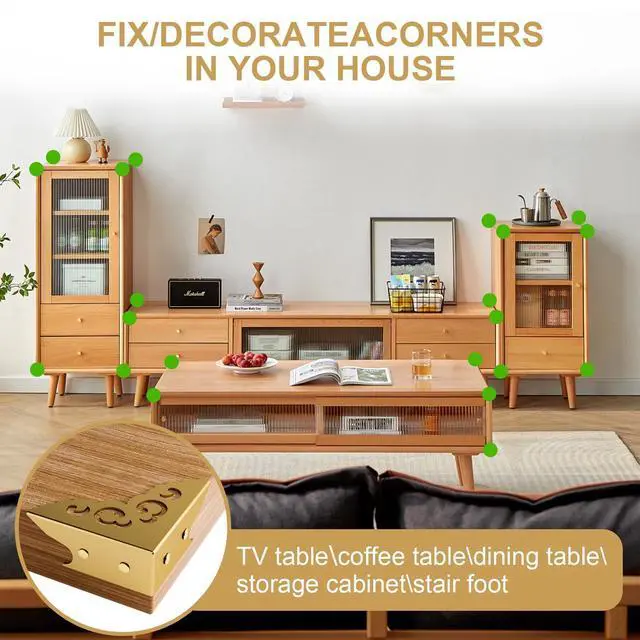 Alt view image 5 of 7 - 4 Pcs Corner Protectors for Furniture,Retro Style Guard Cabinet Furniture Corner Bumpers for Jewelry Box Gift Box Wooden Case Cabinet Furniture Decorative (Gold)