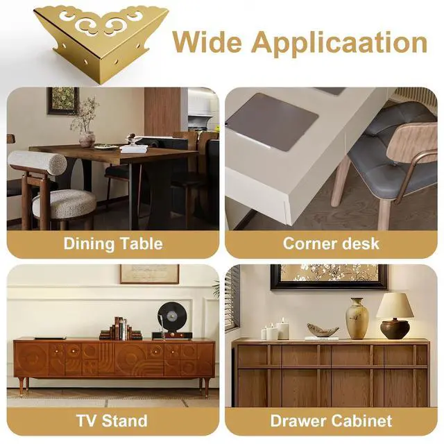 Alt view image 6 of 7 - 4 Pcs Corner Protectors for Furniture,Retro Style Guard Cabinet Furniture Corner Bumpers for Jewelry Box Gift Box Wooden Case Cabinet Furniture Decorative (Gold)