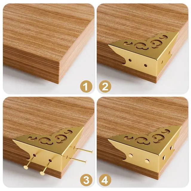 Alt view image 7 of 7 - 4 Pcs Corner Protectors for Furniture,Retro Style Guard Cabinet Furniture Corner Bumpers for Jewelry Box Gift Box Wooden Case Cabinet Furniture Decorative (Gold)