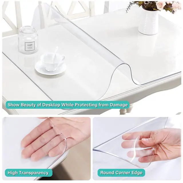 Alt view image 2 of 7 - AimerGro 14x24 Inch Clear Table Cover Protector 1.5mm Thick PVC Clear Table Protector Clear Desk Mat Pad Plastic Table Cover Vinyl Desk Protector Mat for Office Dresser Writing Desktop