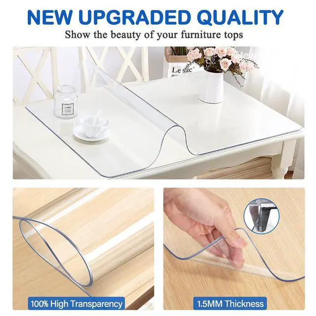 Alt view image 2 of 6 - 14X24 Inch Clear Plastic Dining Table Protector Cover PVC Vinyl Desk Blotter Pad Mat Wooden Furniture Coffee Glass Corner Bar End Side Table Top Protection Countertop Pad Waterproof