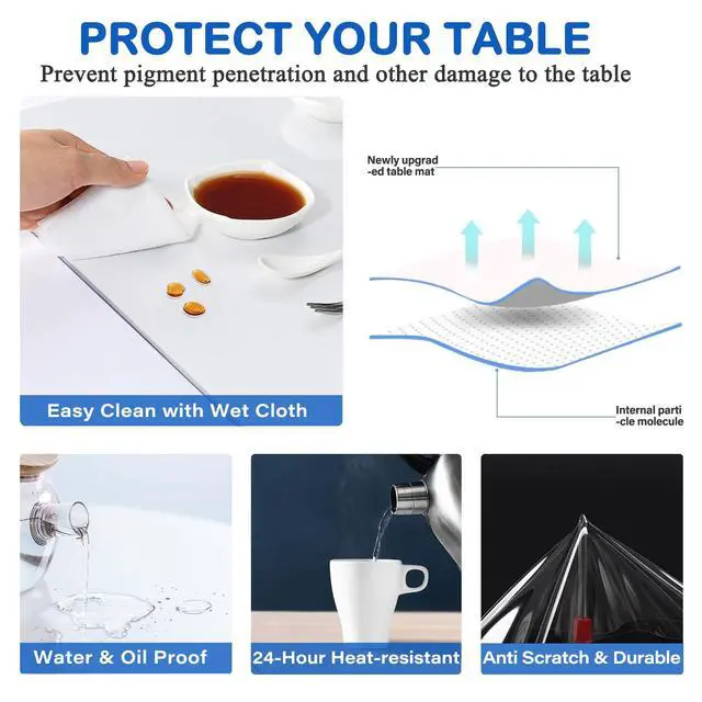 Alt view image 3 of 6 - 14X24 Inch Clear Plastic Dining Table Protector Cover PVC Vinyl Desk Blotter Pad Mat Wooden Furniture Coffee Glass Corner Bar End Side Table Top Protection Countertop Pad Waterproof
