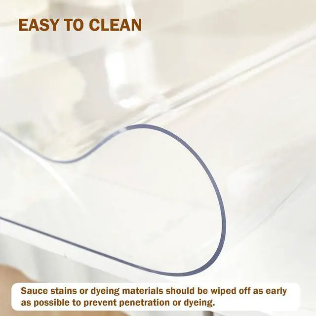 Alt view image 4 of 7 - Royhom Clear Table Protector 14 x 24 Inch, 1.5mm Plastic Table Cover | Durable & Thick, Heat Resistant to 180°F, Easy wipe clean, Food safe, Stainproof, Waterproof PVC Desk Mat