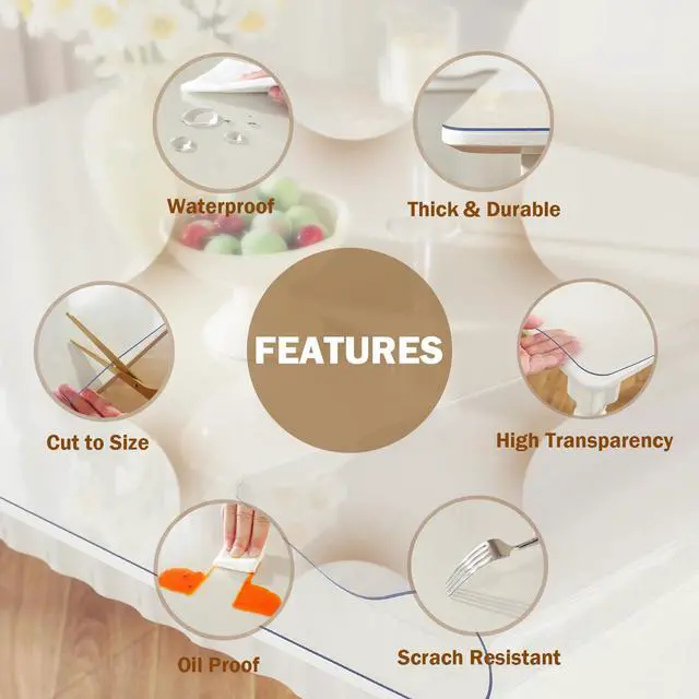 Alt view image 5 of 7 - Royhom Clear Table Protector 14 x 24 Inch, 1.5mm Plastic Table Cover | Durable & Thick, Heat Resistant to 180°F, Easy wipe clean, Food safe, Stainproof, Waterproof PVC Desk Mat