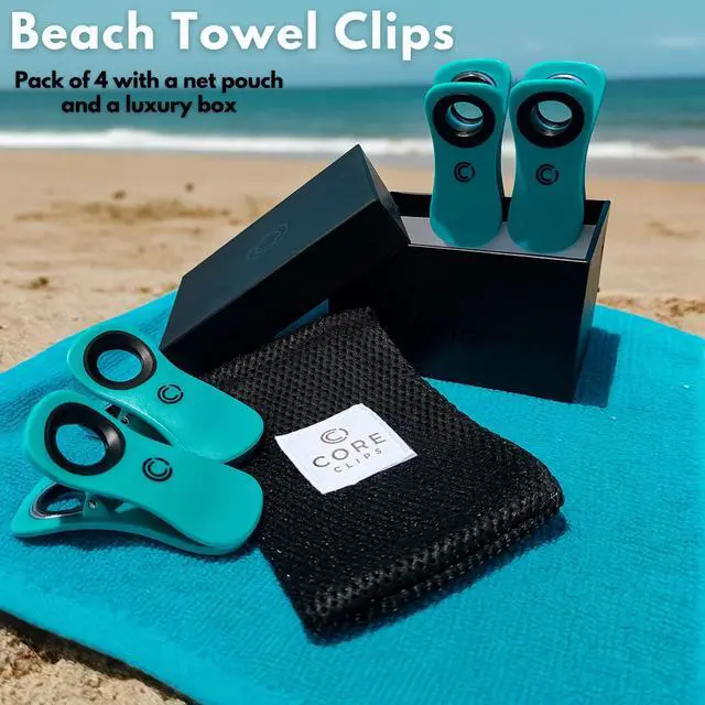 Alt view image 2 of 7 - Core Clip Towel Clips for Beach Chairs Pool & Lounge Chairs on Cruise Boat | Towel clamps for beach, lounge, pool & cruise chairs hold strong in wind