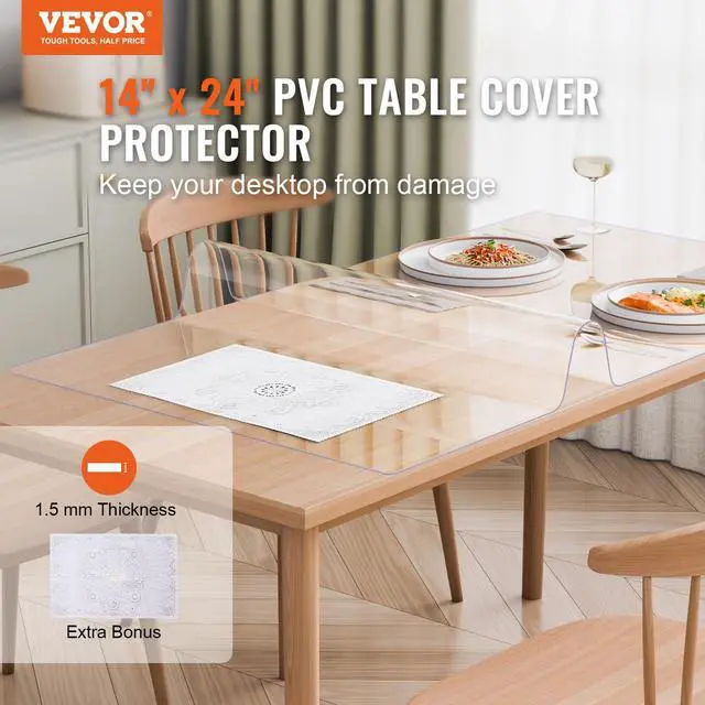 Alt view image 2 of 7 - VEVOR Plastic Table Cover, 14 x 24 Inch 1.5 mm Rectangle Thick Clear PVC Desk Mat Protector,Waterproof & Easy Cleaning Desk Pad Tablecloth, for Office, Dresser, Dining Room, Night Stand