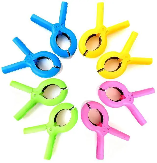 Main image of 8 Pack Heavy Duty Beach Towel Clips & Pool Towel Clamps - Windproof, Extra Strong Spring for Beach Chairs, Lounge, Cruise Essentials (Must Haves), 4 Vibrant Colors
