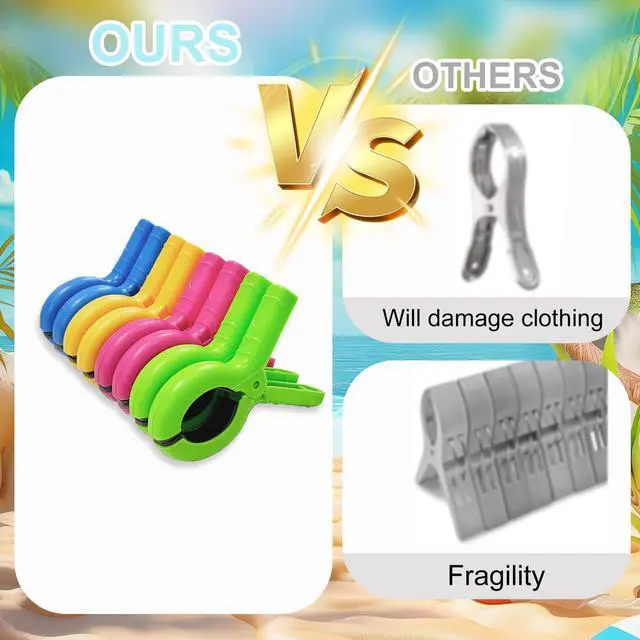 Alt view image 2 of 7 - 8 Pack Heavy Duty Beach Towel Clips & Pool Towel Clamps - Windproof, Extra Strong Spring for Beach Chairs, Lounge, Cruise Essentials (Must Haves), 4 Vibrant Colors