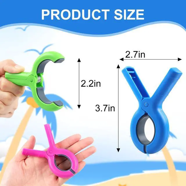 Alt view image 4 of 7 - 8 Pack Heavy Duty Beach Towel Clips & Pool Towel Clamps - Windproof, Extra Strong Spring for Beach Chairs, Lounge, Cruise Essentials (Must Haves), 4 Vibrant Colors