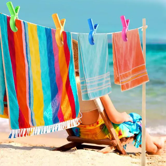 Alt view image 7 of 7 - 8 Pack Heavy Duty Beach Towel Clips & Pool Towel Clamps - Windproof, Extra Strong Spring for Beach Chairs, Lounge, Cruise Essentials (Must Haves), 4 Vibrant Colors