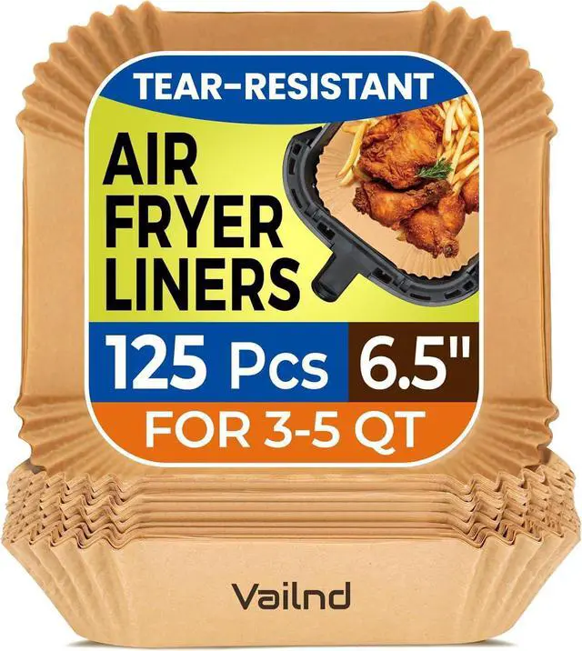 Main image of Vailnd 125Pcs 6.5inch Air Fryer Liners Disposable Square Parchment Paper | for 3-5qt, Oilproof Waterproof, Non-Stick Small Airfryer Basket Liner for Microwave, Oven Baking