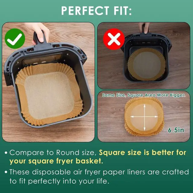 Alt view image 6 of 7 - Vailnd 125Pcs 6.5inch Air Fryer Liners Disposable Square Parchment Paper | for 3-5qt, Oilproof Waterproof, Non-Stick Small Airfryer Basket Liner for Microwave, Oven Baking