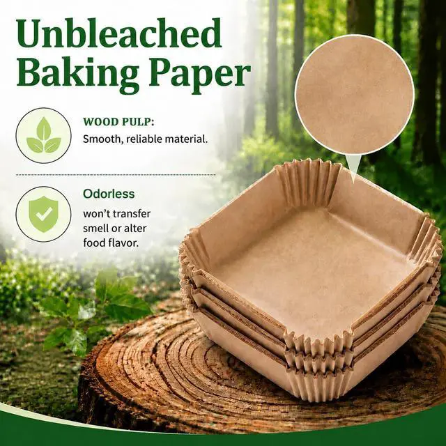 Alt view image 2 of 7 - Air Fryer Liners Disposable 8 Inch, 100-Pcs Unbleached Parchment Paper | Bowl Shape Non-Stick Baking Paper for 5-8QT Air Fryers, 446°F heat-resistant,Square Bottom Liners for Baking Frying Roasting