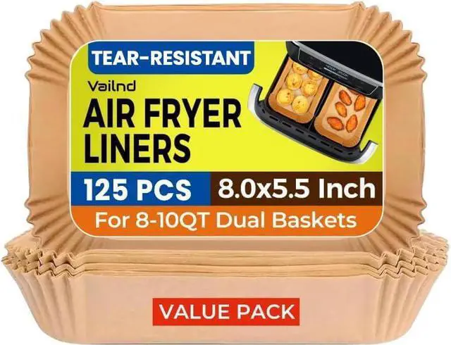 Main image of 125Pcs Air Fryer Liners Disposable for Dual Basket 8x5.5 Inch Rectangle | Parchment Paper for Ninja DZ201 DZ401, AirFryer liners for Chefman 2 Bask, OilProof