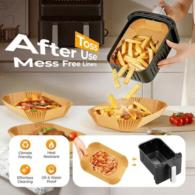 Alt view image 2 of 7 - 125Pcs Air Fryer Liners Disposable for Dual Basket 8x5.5 Inch Rectangle | Parchment Paper for Ninja DZ201 DZ401, AirFryer liners for Chefman 2 Bask, OilProof