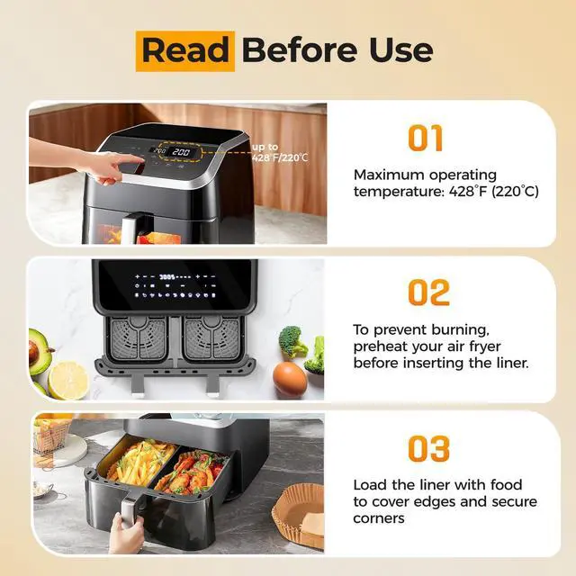 Alt view image 4 of 7 - 125Pcs Air Fryer Liners Disposable for Dual Basket 8x5.5 Inch Rectangle | Parchment Paper for Ninja DZ201 DZ401, AirFryer liners for Chefman 2 Bask, OilProof