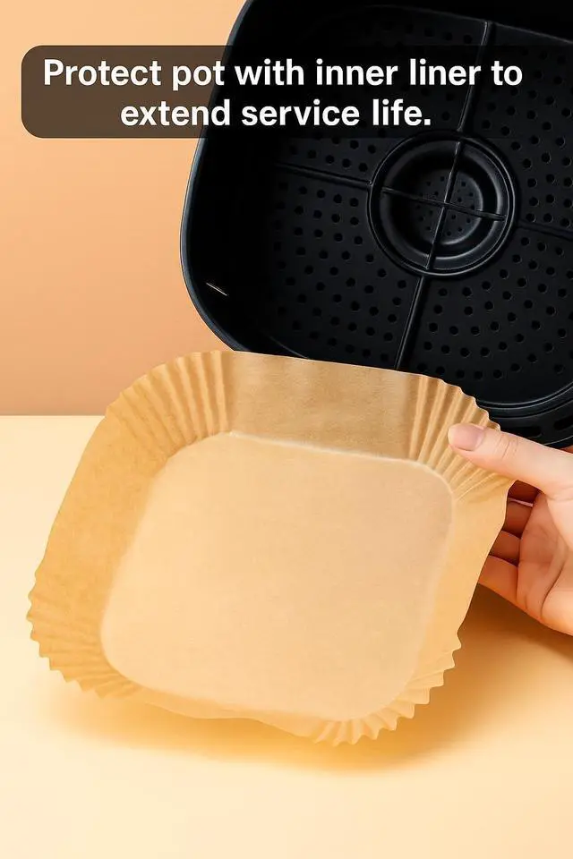 Alt view image 2 of 5 - 100 Pack 6 Inch Square Air Fryer Liners for 2-5 Qt Baskets, Disposable Unbleached Parchment Paper, Non Stick and Grease Resistant, Heat Resistant Baking Paper for Air Fryer and Oven