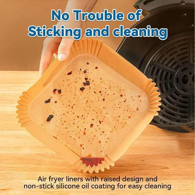 Alt view image 3 of 7 - Koja 100 Pcs Parchment Air Fryer Liners, 6.5 in, Non-Stick, Heat Resistant | Also works in microwave, oven, and steamer. Easy to clean, no scrubbing needed after cooking.