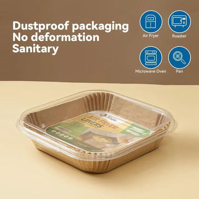 Alt view image 5 of 7 - Koja 100 Pcs Parchment Air Fryer Liners, 6.5 in, Non-Stick, Heat Resistant | Also works in microwave, oven, and steamer. Easy to clean, no scrubbing needed after cooking.