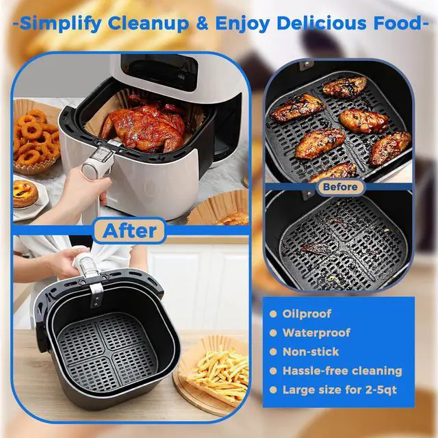 Alt view image 5 of 6 - Air Fryer Liners Disposable,6.5in 100 PCS Square Parchment Paper For Baking | Foopama Fit 3-5qt Heavy Duty Non-Stick Oil-Proof Resistant Paper Liners for Air Fryer Basket Microwave Oven Accessories