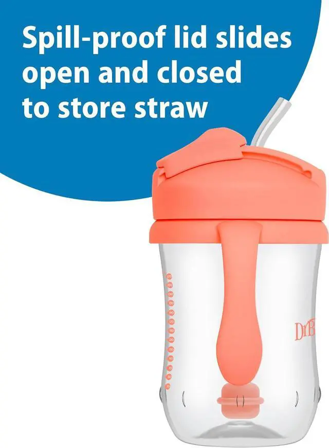 Alt view image 6 of 7 - Dr. Brown's Milestones Baby's First Straw Cup, Training Cup with Weighted Straw, 9 oz/270 mL, BPA-free, 6m+, Coral, 1-Pack