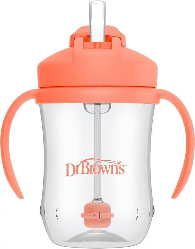Main image of Dr. Brown's Milestones Baby's First Straw Cup, Training Cup with Weighted Straw, 9 oz/270 mL, BPA-free, 6m+, Coral, 1-Pack