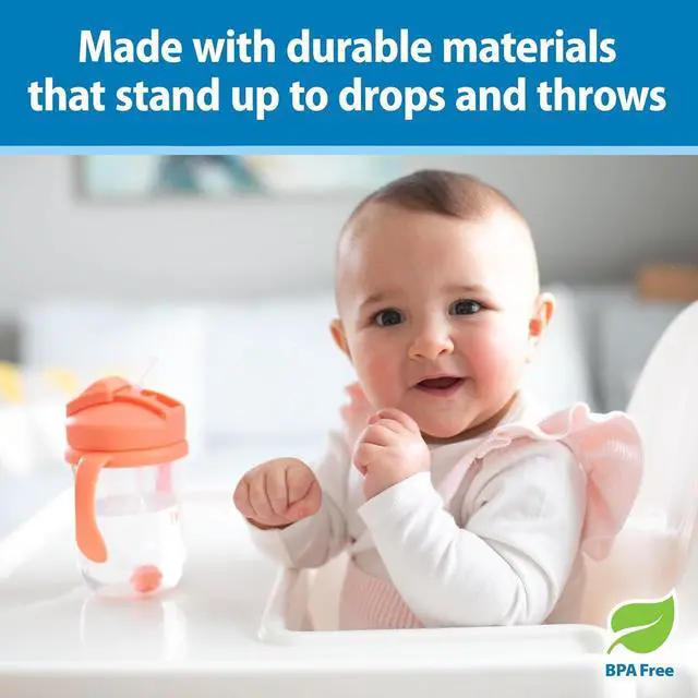 Alt view image 7 of 7 - Dr. Brown's Milestones Baby's First Straw Cup, Training Cup with Weighted Straw, 9 oz/270 mL, BPA-free, 6m+, Coral, 1-Pack