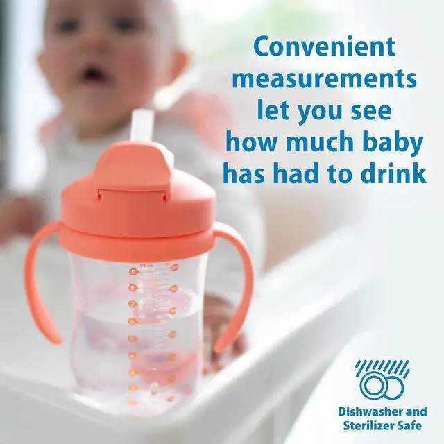 Alt view image 5 of 7 - Dr. Brown's Milestones Baby's First Straw Cup, Training Cup with Weighted Straw, 9 oz/270 mL, BPA-free, 6m+, Coral, 1-Pack