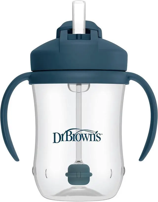 Alt view image 4 of 6 - Dr. Brown's Milestones Baby's First Straw Cup, Training Cup with Weighted Straw, 9 oz/270 mL, BPA-free, 6m+, Dark Blue, 1-Pack