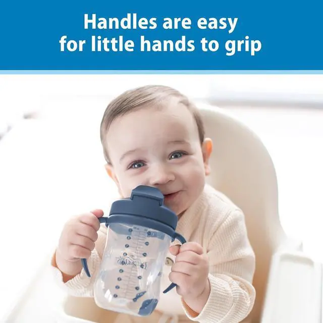 Alt view image 3 of 6 - Dr. Brown's Milestones Baby's First Straw Cup, Training Cup with Weighted Straw, 9 oz/270 mL, BPA-free, 6m+, Dark Blue, 1-Pack
