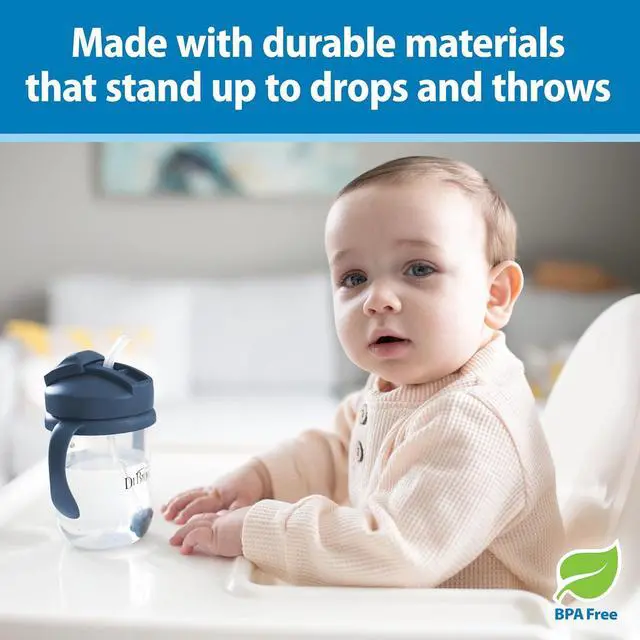 Alt view image 6 of 6 - Dr. Brown's Milestones Baby's First Straw Cup, Training Cup with Weighted Straw, 9 oz/270 mL, BPA-free, 6m+, Dark Blue, 1-Pack