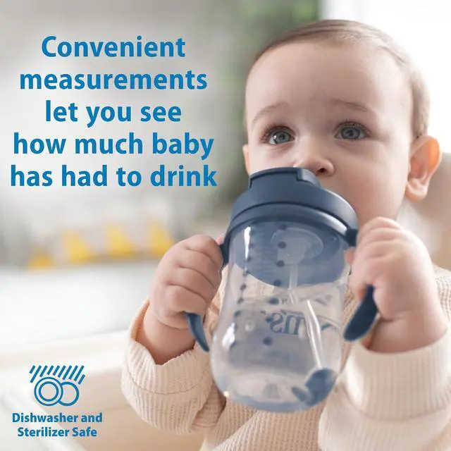 Alt view image 5 of 6 - Dr. Brown's Milestones Baby's First Straw Cup, Training Cup with Weighted Straw, 9 oz/270 mL, BPA-free, 6m+, Dark Blue, 1-Pack