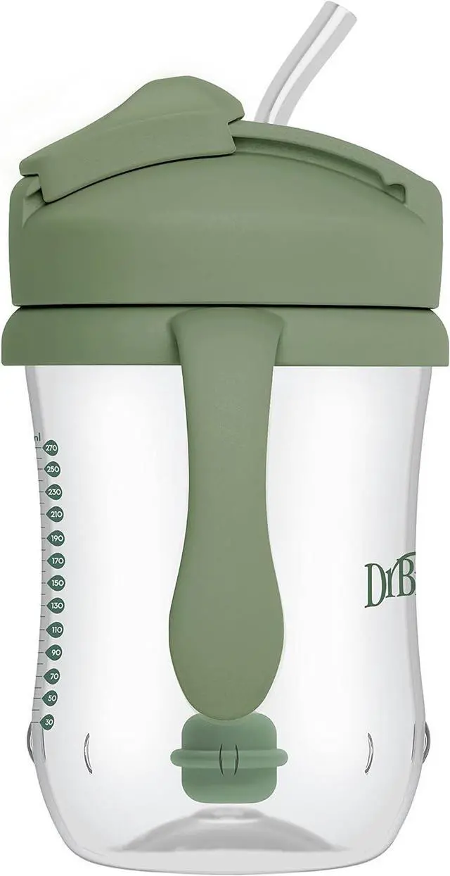 Main image of Dr. Brown's Milestones Baby's First Straw Cup, Training Cup with Weighted Straw, 9 oz/270 mL, BPA-free, 6m+, Olive Green, 1-Pack