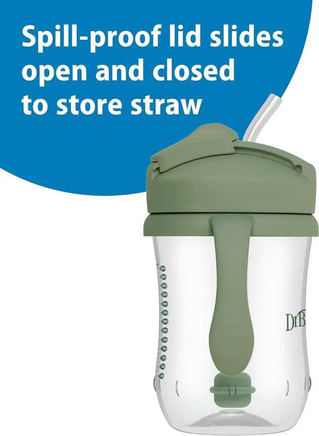 Alt view image 2 of 7 - Dr. Brown's Milestones Baby's First Straw Cup, Training Cup with Weighted Straw, 9 oz/270 mL, BPA-free, 6m+, Olive Green, 1-Pack