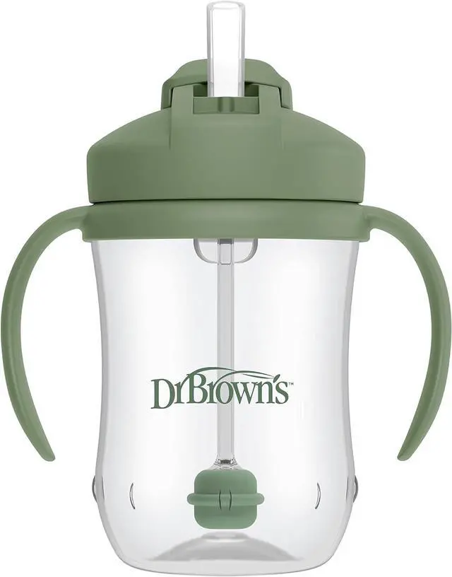 Alt view image 4 of 7 - Dr. Brown's Milestones Baby's First Straw Cup, Training Cup with Weighted Straw, 9 oz/270 mL, BPA-free, 6m+, Olive Green, 1-Pack